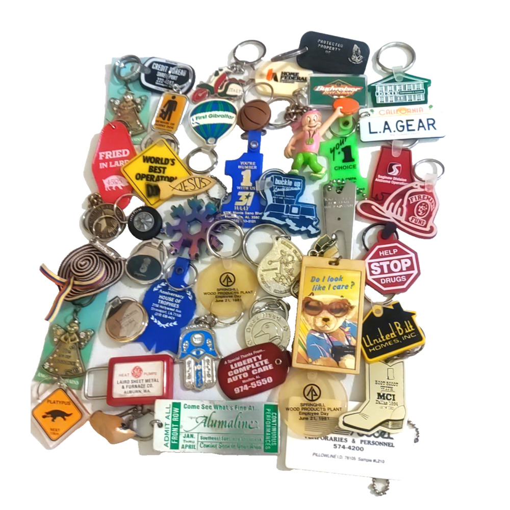 44 Keychain Lot Various Colors Advertising Vintage